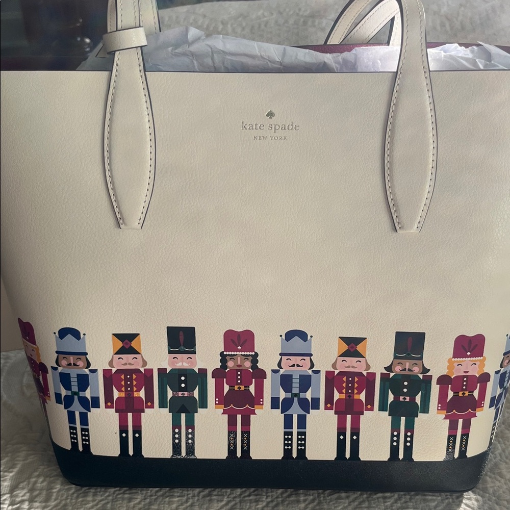 Kate Spade Cream Nutcracker Tote Bag and inside wallet